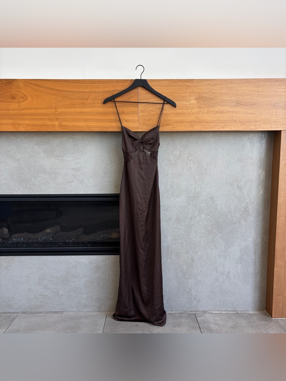 Peppermayo Brown Maxi Slip Dress with Lace Insets - Picture 4 of 13